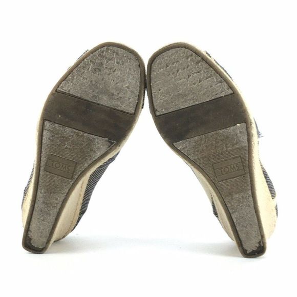Toms Peep Toe Cork Wedges 6.5W Canvas Geometric Pattern Open Toe - Picture 9 of 11